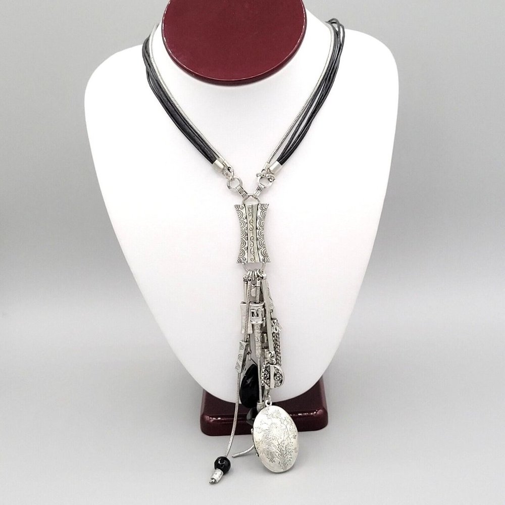 Axelle Creation Multi Strand Corded Snake Chain Mixed Pendant Necklace 20 in